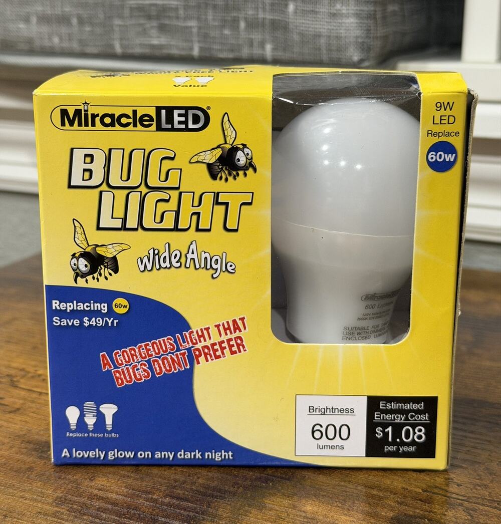 2 Pack - Miracle LED Wide Angle Bug Yellow Light 60W for Patio Deck Garage etc